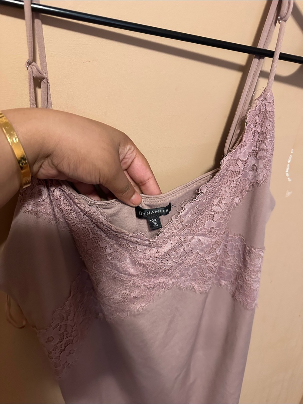 Dynamite Lace-Trim Slip Tank in Mauve Pink